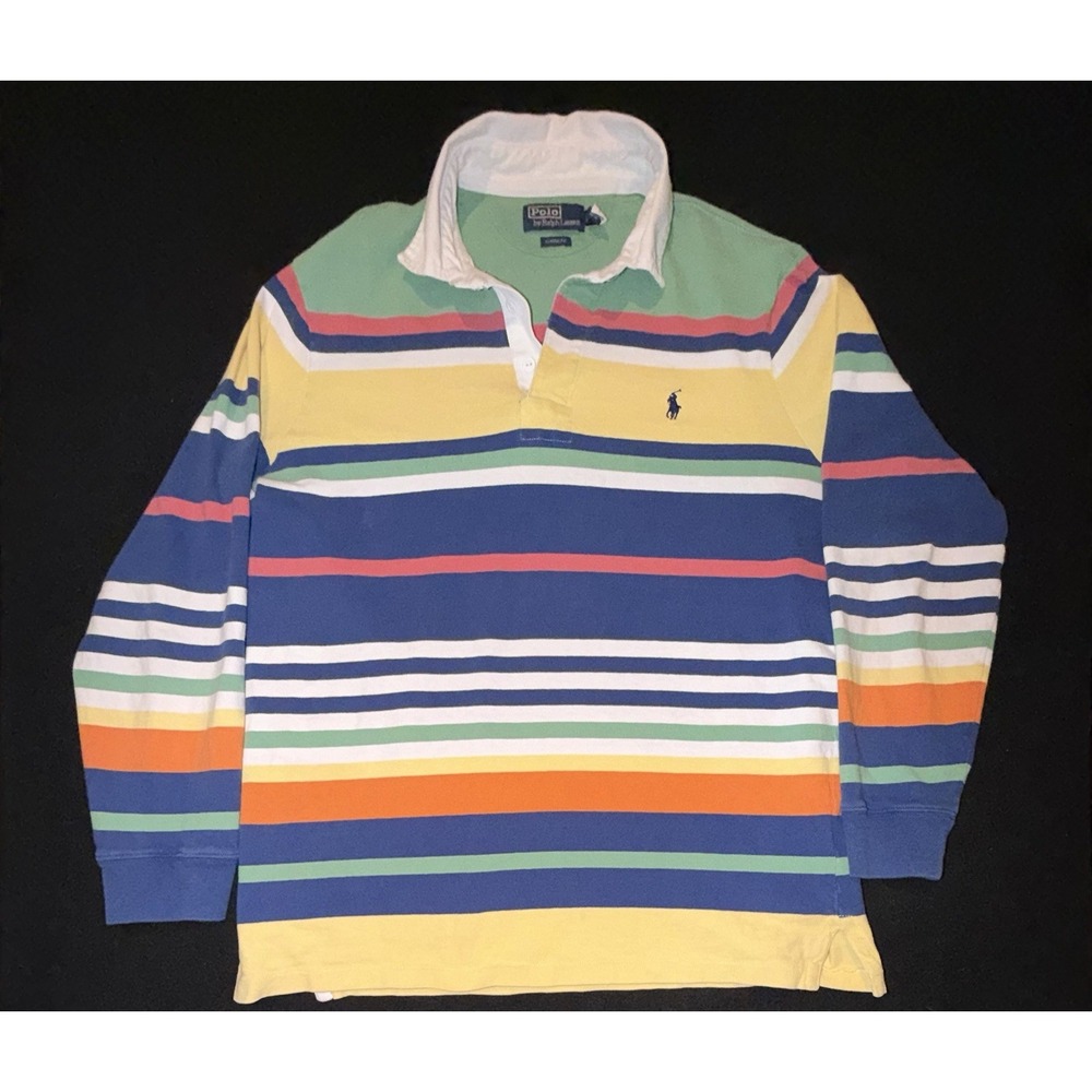 Polo Ralph Lauren Multi Stripe Long Sleeve Rugby Shirt Classic Fit Mens Large